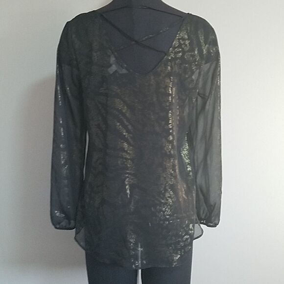 Charming Charlie Gold & Black Sheer Top (M) - Picture 2 of 4